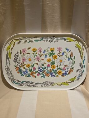 Source Unknown Floral Serving Tray - White with Multicolor Wildflower Design